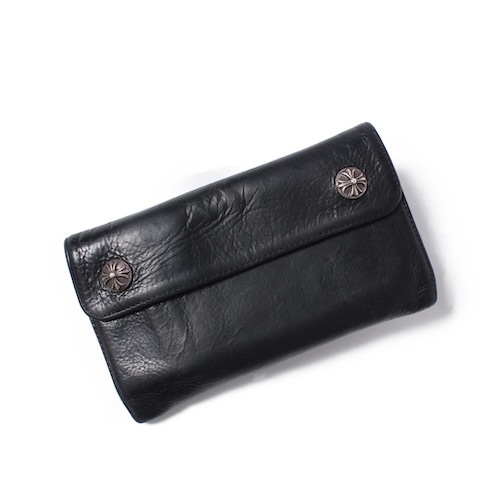 ［Chrome Hearts］<br>“WALLET WAVE CROSS BUTTONS BLACK HEAVY LEATHER”