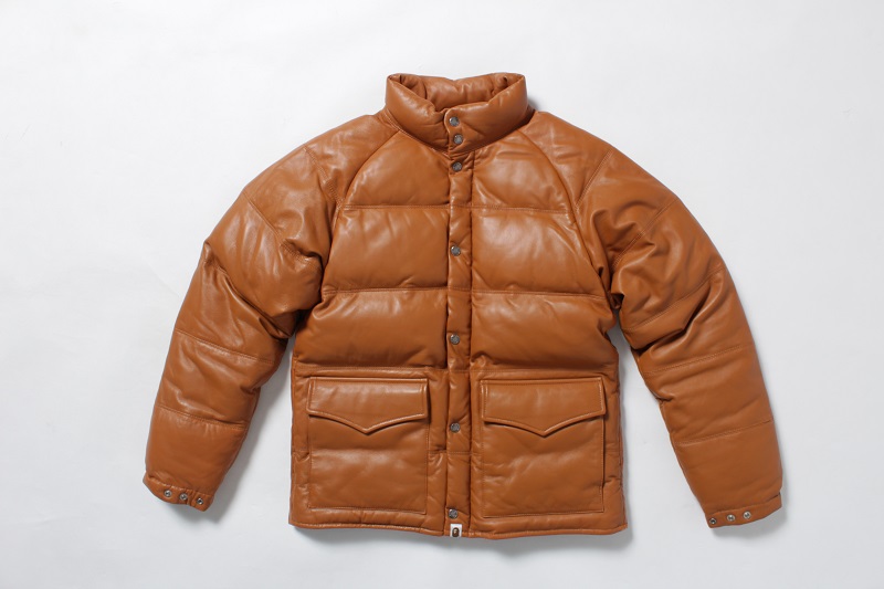 A BATHING APE アベイシングエイプ LEATHER CLASSIC DOWN JACKET レザーダウンジャケット ブラウン