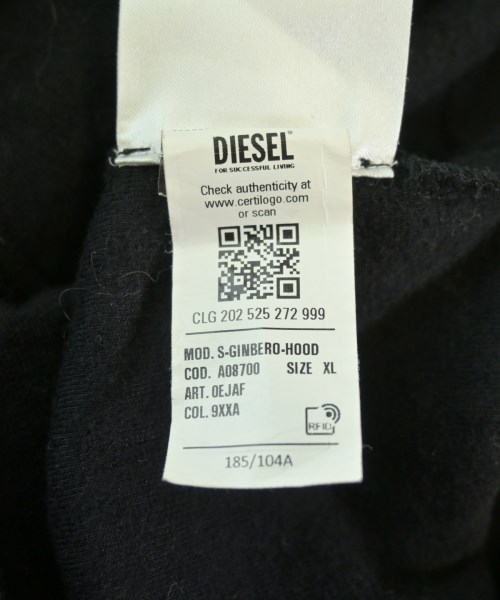 DIESEL（ディーゼル）パーカー 黒 サイズ:XL メンズ/2200696795015