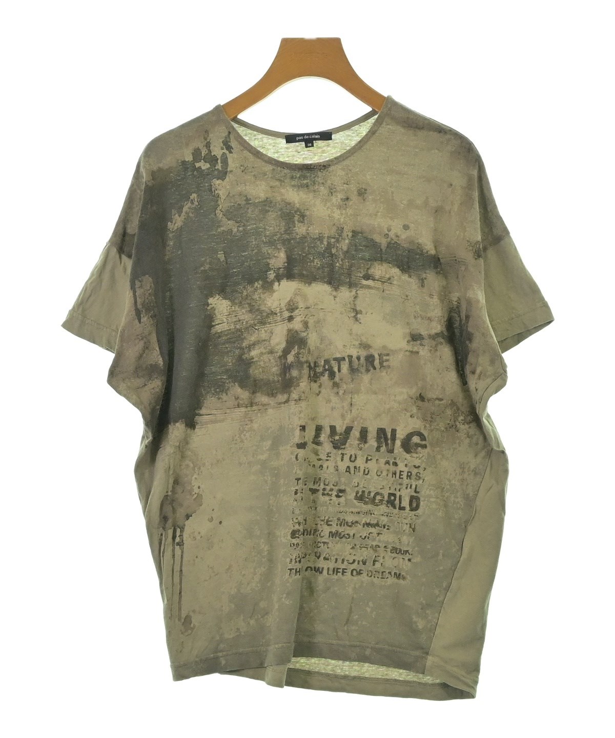 美品 25AW pas de calais パドカレ 前身頃プリント ワイドTシャツ ショートスリーブ カットソー サイズ36 ブルー ホワイト レディース 古着 中古 USED pas de calais（パドカレ）Tシャツ・カットソー カーキ サイズ:36(S位
