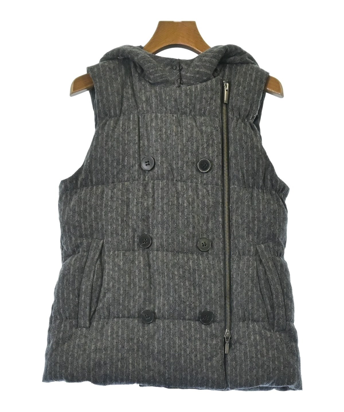 美品 セオリーtheory ダウンベストダウン90% ファー脱着 WジップS Theory（セオリー）ダウンジャケット/ダウンベスト グレー サイズ:S