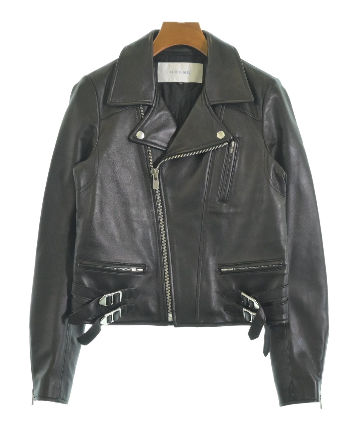 【極美品】ルシェルブルー ダブル ライダース　 ニット 切り替え 山羊革 シルク 極美品】ルシェルブルー ダブル ライダース ニット 切り替え 山羊革