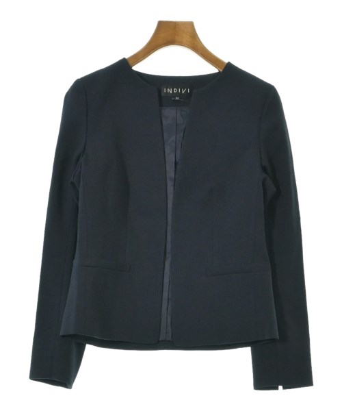 INDIVI(インディヴィ)ノーカラージャケット 紺 サイズ:34(XS位)/2200670861125