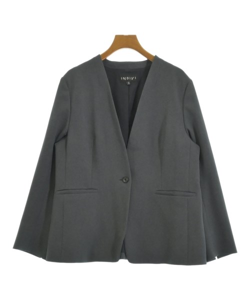 INDIVI(インディヴィ)ノーカラージャケット グレー サイズ:13(XL位)/2200610107030