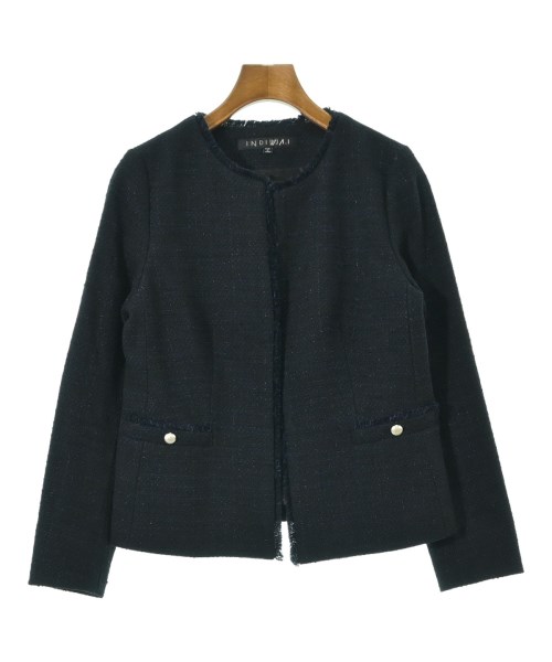 INDIVI(インディヴィ)ノーカラージャケット 紺 サイズ:38(M位)/2200669472073