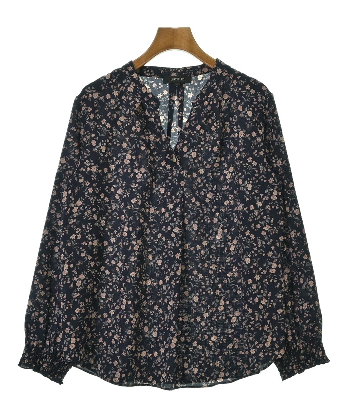 新品タグ付き　◇アンタイトル◇ ノーカラー ネイビー　00 春夏 UNTITLED（アンタイトル）ブラウス 紺 サイズ:4(XL位) レディース