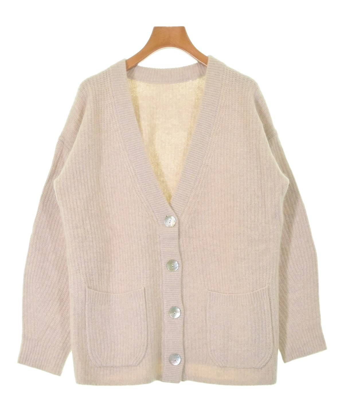 ROCHASロシャス　ビーズ刺繍Rロゴベージュカーディガン ROCHAS - ROCHASロシャス ビーズ刺繍Rロゴベージュカーディガンの通販