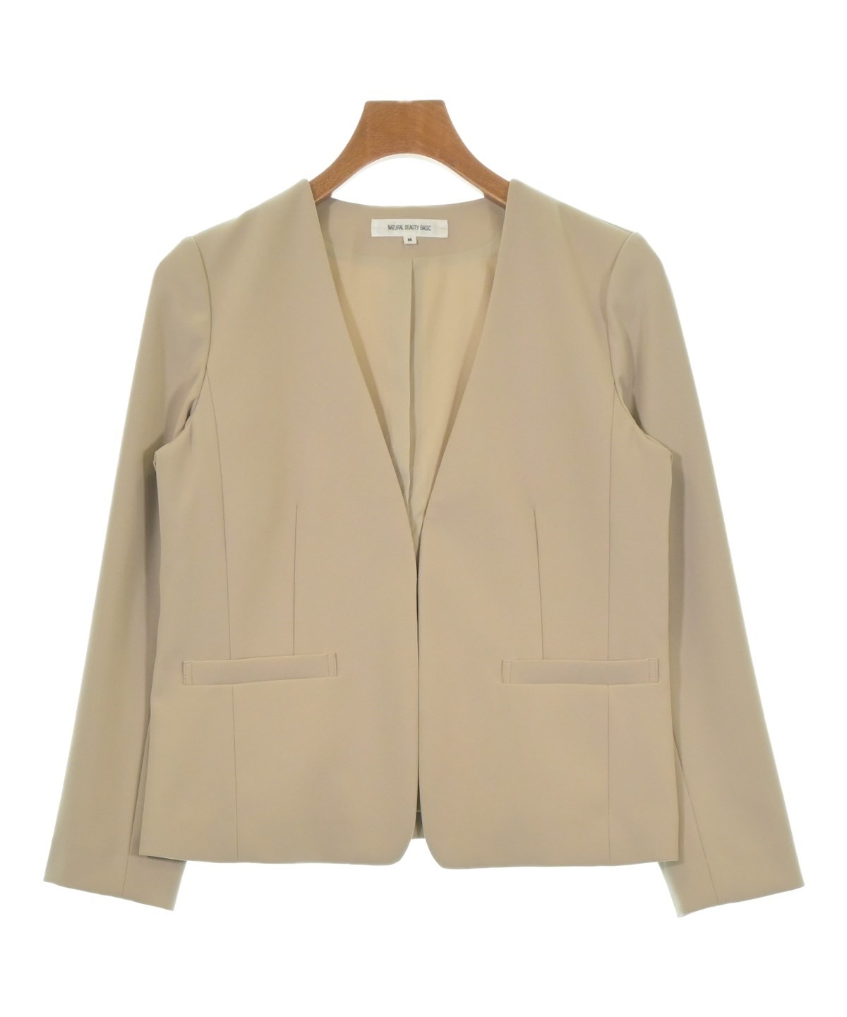 【美品】NATURAL BEAUTY BASIC ジャケット　ベージュ　M NATURAL BEAUTY BASIC（ナチュラルビューティーベーシック）ノーカラー