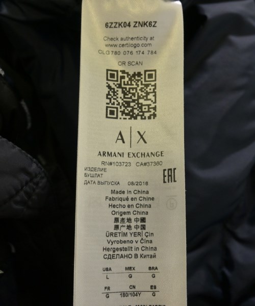 A/X ARMANI EXCHANGE（アルマーニエクスチェンジ）ダウンジャケット/ダウンベスト 黒 サイズ:L メンズ/2200720577013