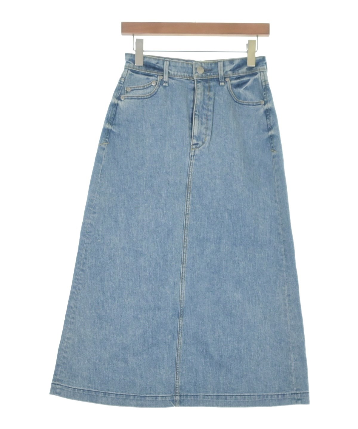 YANUK ヤヌーク　デニムロングスカート　牛革パッチ YANUK - ヤヌーク スリット タイト ロングスカート 薄手デニム リネン