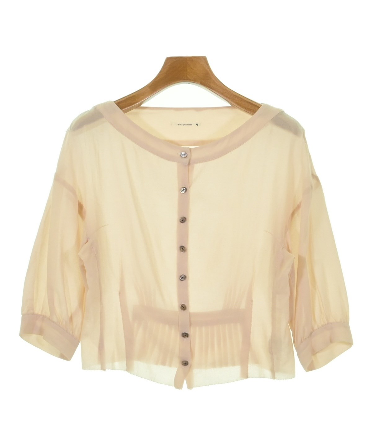 美品 mina perhonen lull リボン ブラウス ギャザー 総柄36 mina perhonen（ミナペルホネン）ブラウス ピンク サイズ:36(S位