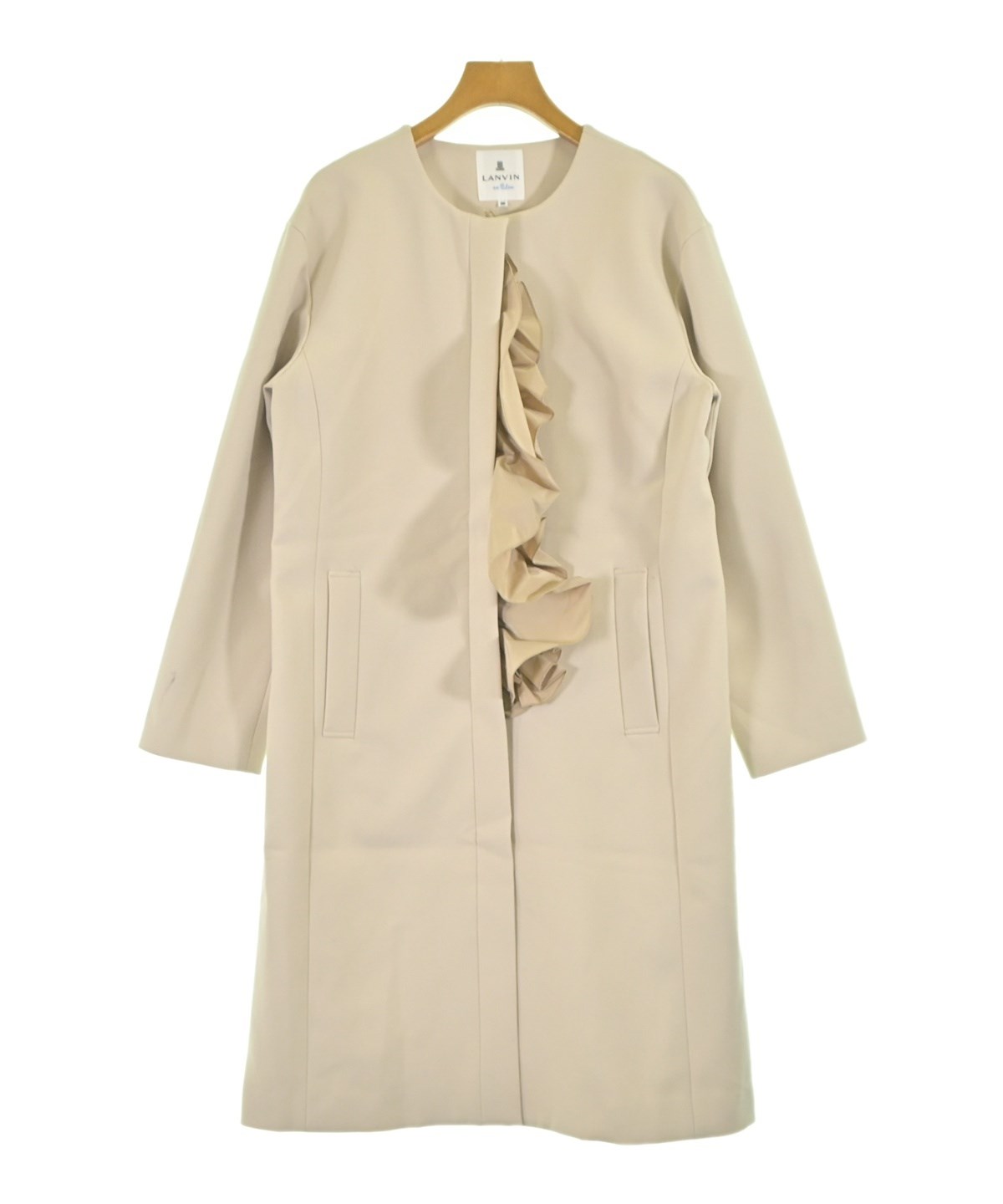 ランバンオンブルー ノーカラーコート Aライン 日本製 38 ベージュ 未使用級 ランバンオンブルー ノーカラーコート Aライン 日本製 38 ベージュ 未