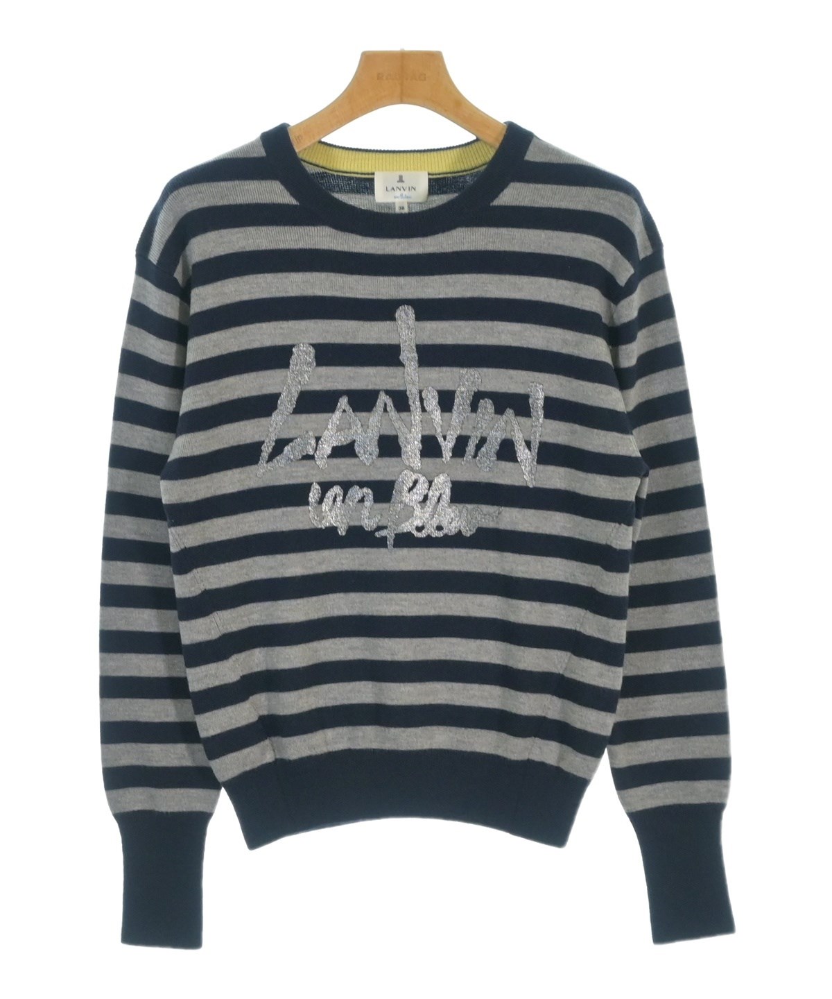 LANVIN - LANVIN ランバン ニット・セーター S ベージュx黒(ボーダー) 【古着】【中古】 LANVIN en bleu（ランバンオンブルー）ニット・セーター グレー サイズ