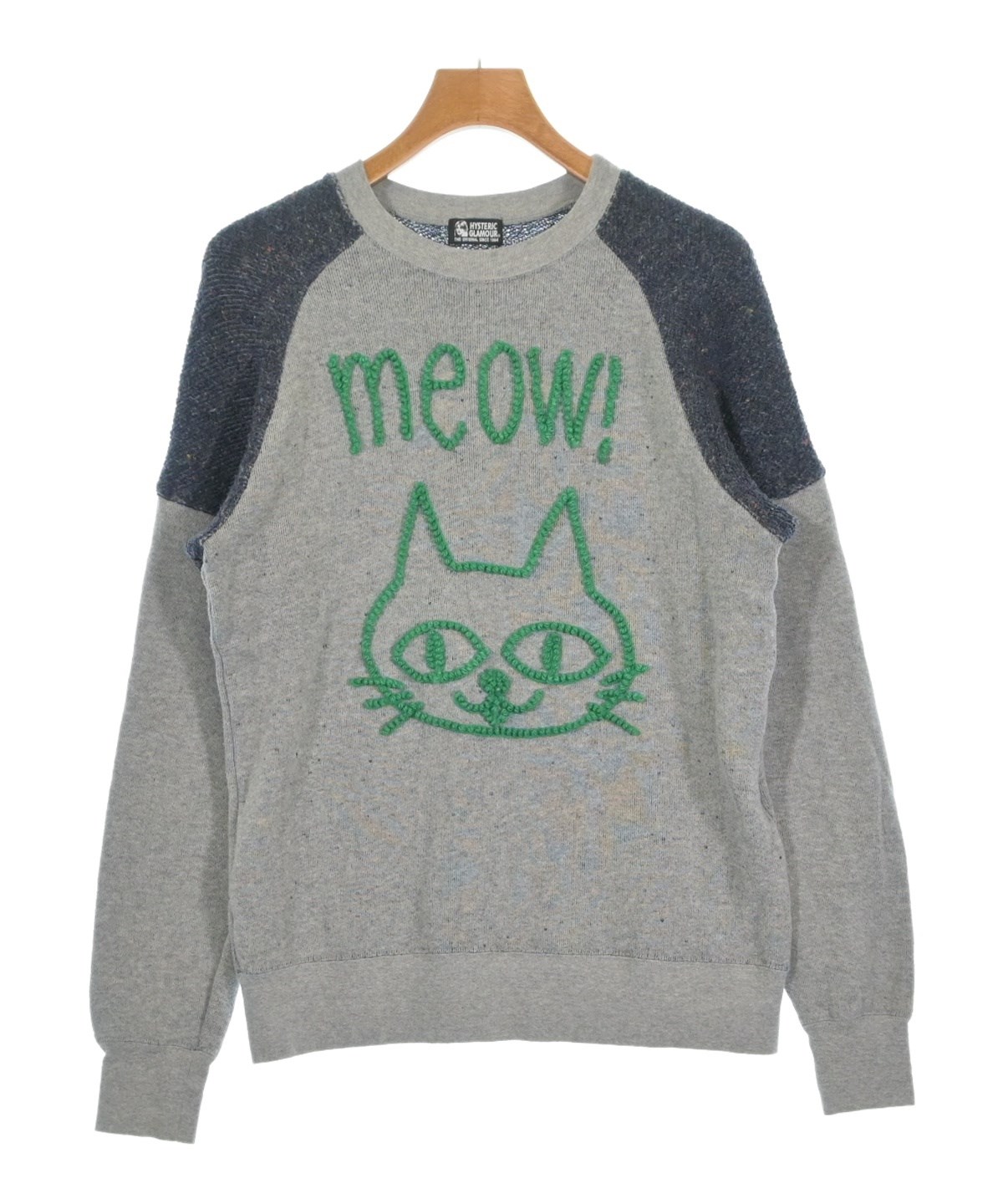 【新品タグ付】希少！ヒステリックグラマー meow ネコ 編み込み トレーナー HYSTERIC GLAMOUR（ヒステリックグラマー）スウェット グレー サイズ:F