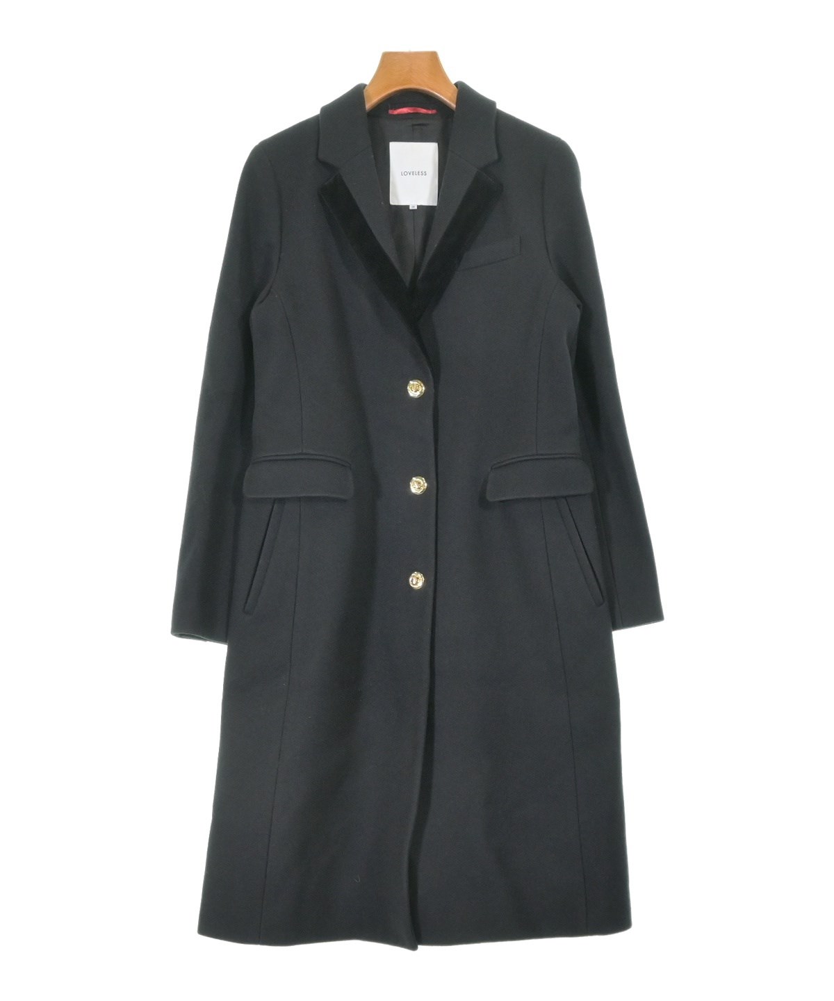 LOVELESS ラブレス チェスターコート ロゴボタン S ブラック LOVELESS（ラブレス）チェスターコート 黒 サイズ:36(S位) レディース