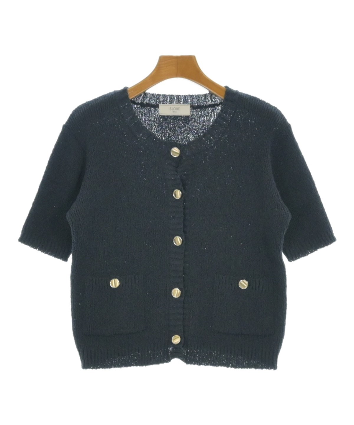 美品 25AW SLOBE IENA スローブイエナ パールカーディガン ブラック レディース 古着 中古 USED SLOBE IENA（スローブイエナ）カーディガン 紺 サイズ:F レディース