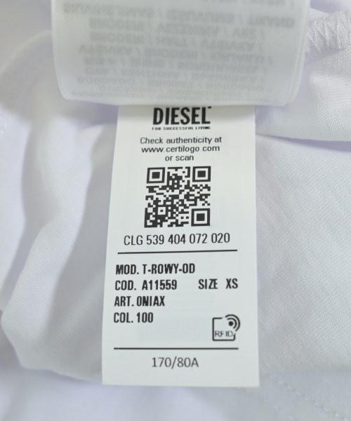 DIESEL（ディーゼル）Tシャツ・カットソー 白 サイズ:XS レディース/2200619670092