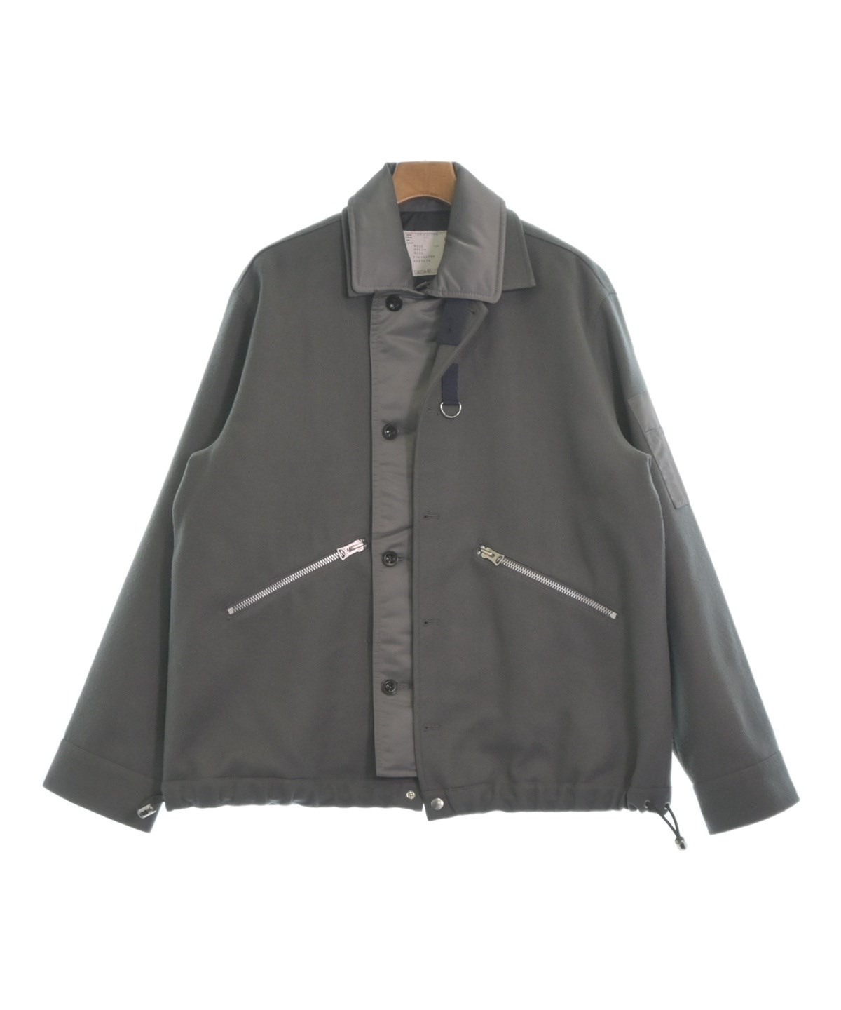 【セール】 人気商品‼︎】sacai サカイリブ編み袖のグレーアイボリーコート ジャケット・アウター