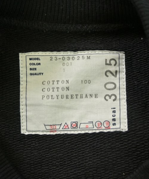 sacai（サカイ）スウェット 黒 サイズ:1(S位) メンズ/2200621831092