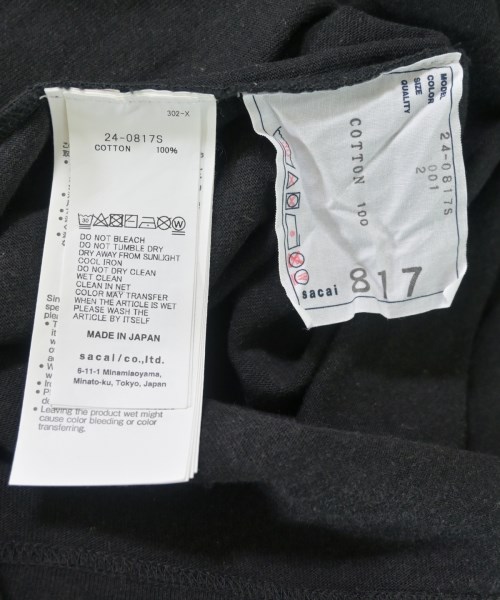 sacai（サカイ）Tシャツ・カットソー 黒 サイズ:2(M位) メンズ/2200620214032
