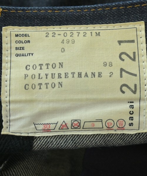 sacai（サカイ）デニムパンツ 紺 サイズ:0(XS位) メンズ/2200680196088