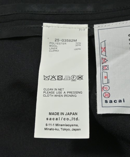sacai（サカイ）テーラードジャケット 黒 サイズ:1(S位) メンズ/2200701332044