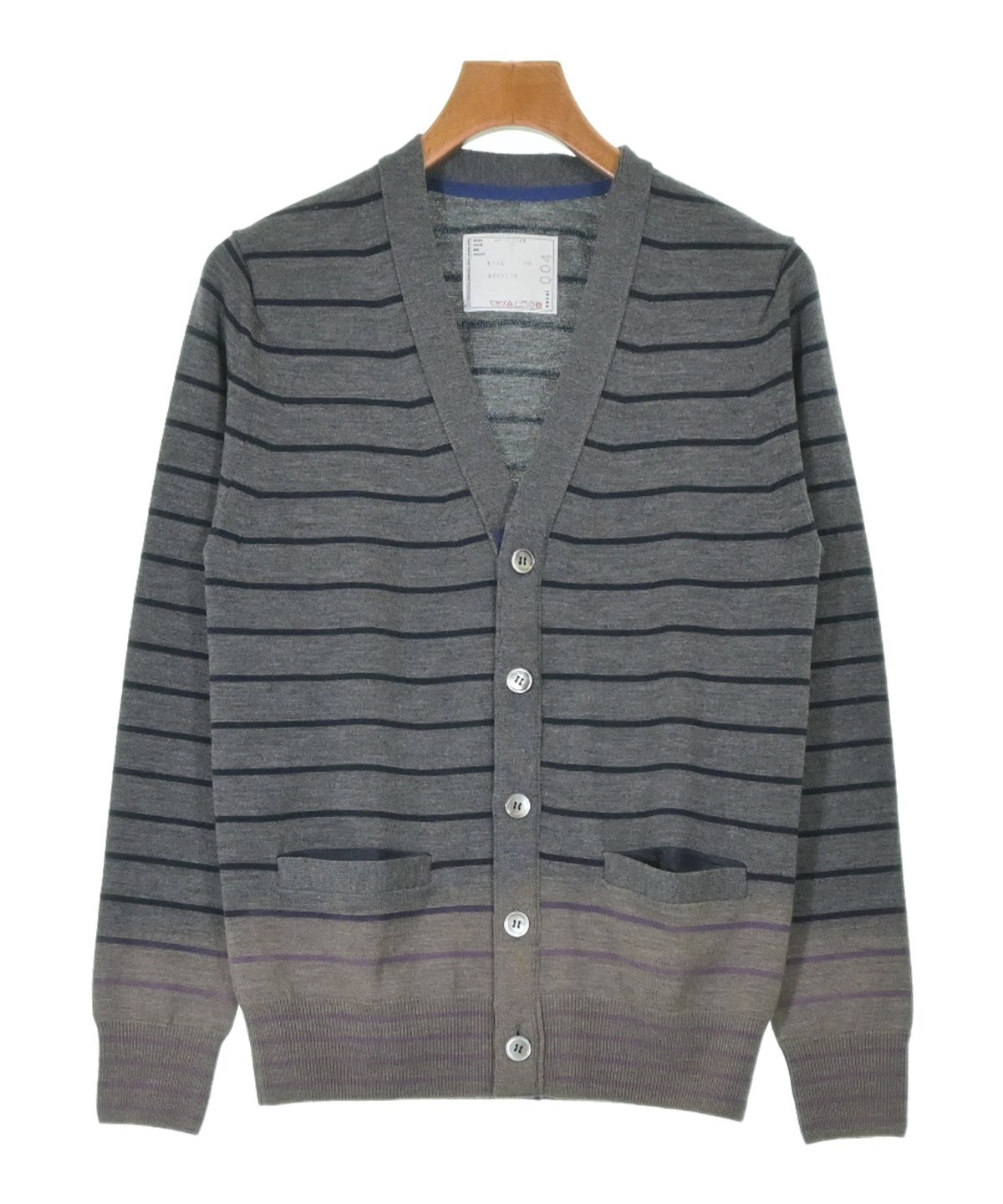 sacai サカイ 15AW ウールケーブルニットカーディガン グレーｘネイビー sacai（サカイ）カーディガン グレー サイズ:1(S位) メンズ
