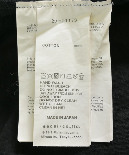 sacai（サカイ）Tシャツ・カットソー 黒 サイズ:4(XL位) メンズ/2200714235073