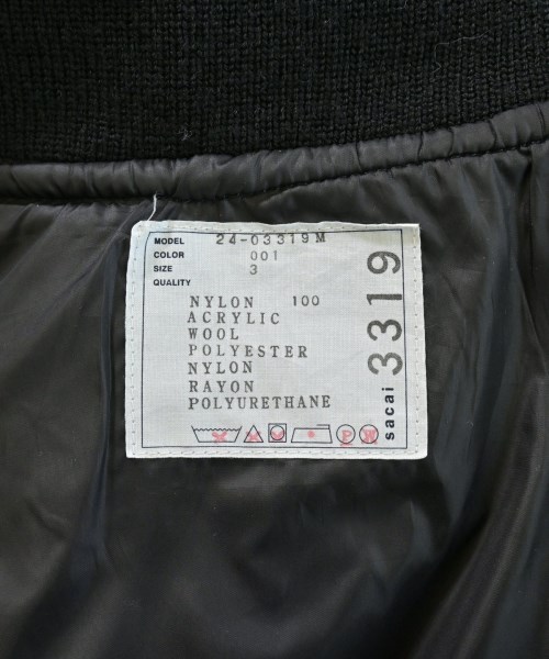 sacai（サカイ）スタジャン 黒 サイズ:3(L位) メンズ/2200647097014