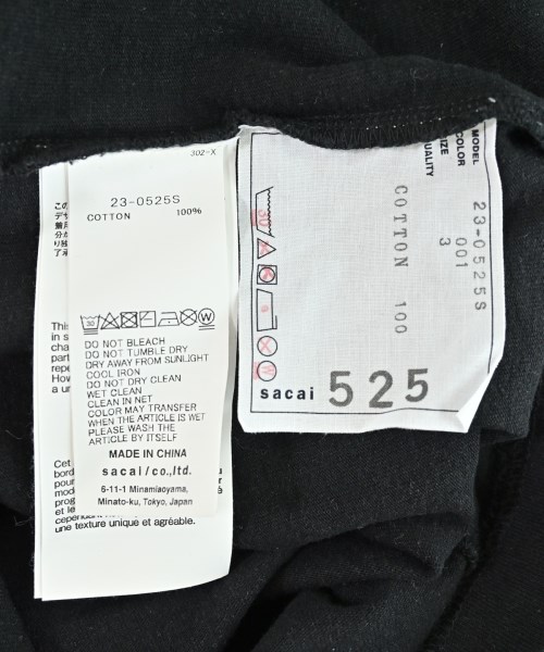 sacai（サカイ）Tシャツ・カットソー 黒 サイズ:3(L位) メンズ/2200685674024