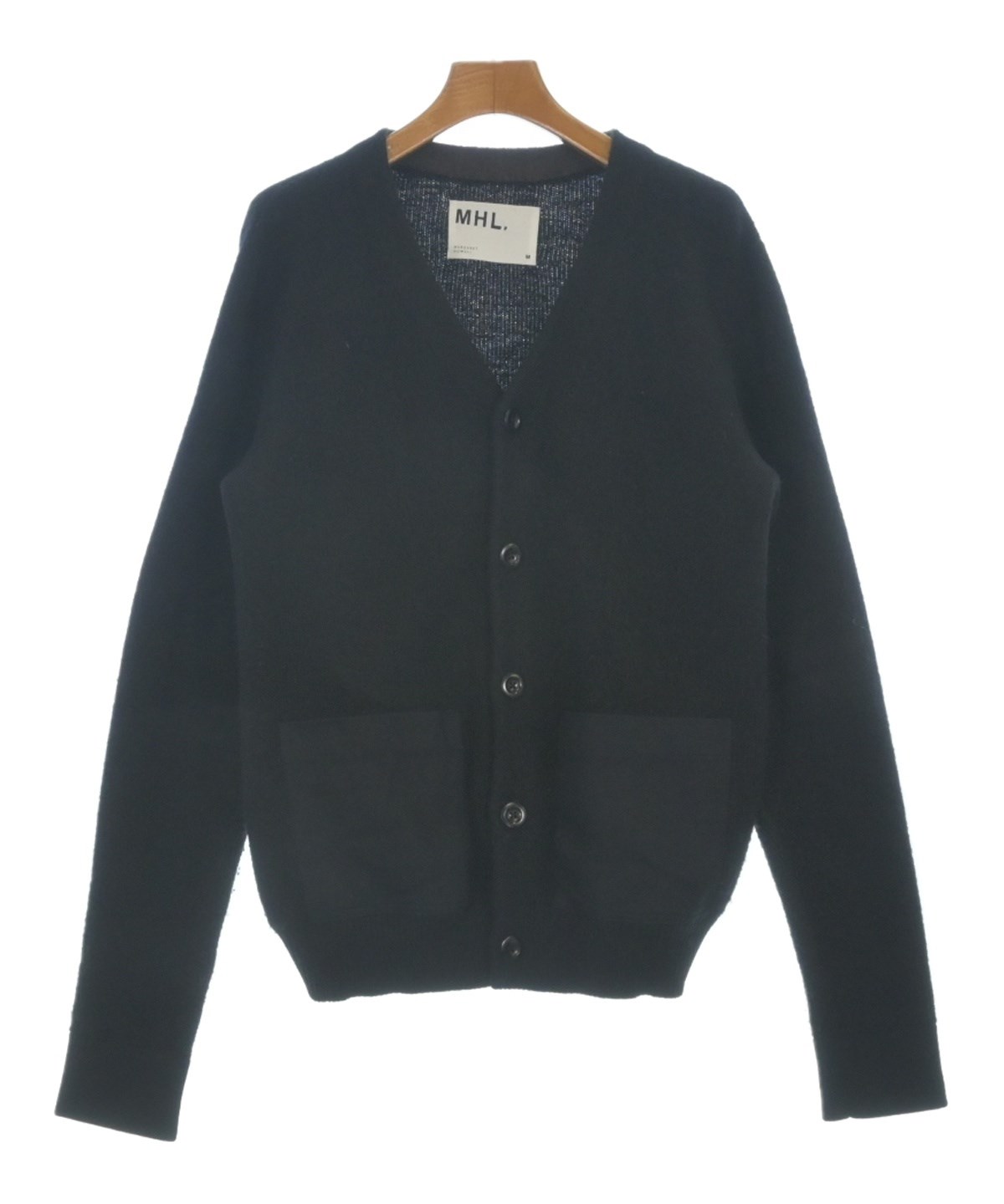 【美品】エムエイチエル・MHL.長袖カーディガン・セーター・麻・リネン混・L MHL.（エムエイチエル）カーディガン 黒 サイズ:M メンズ