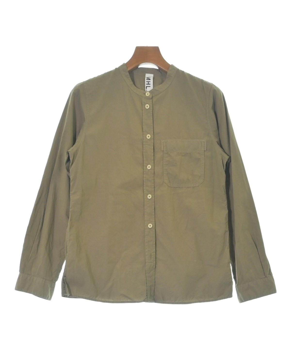 【美品】MHL. コットンツイルシャツ L カーキ 長袖 MHL.（エムエイチエル）カジュアルシャツ カーキ サイズ:2(M位