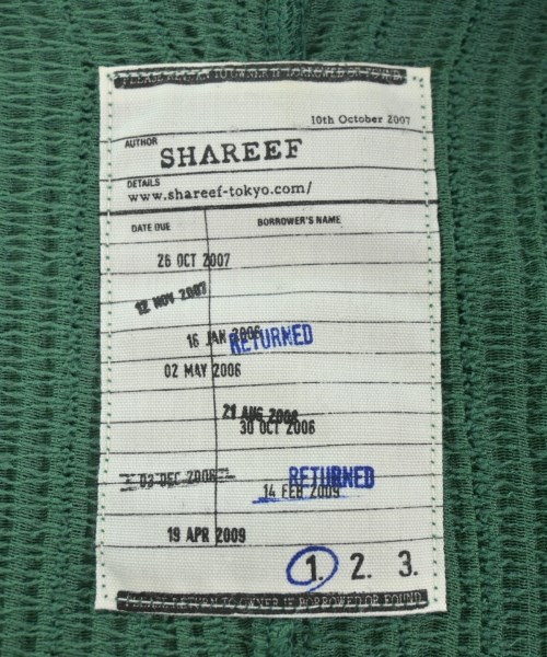 SHAREEF（シャリーフ）カーディガン 緑 サイズ:1(S位) メンズ/2200586040010