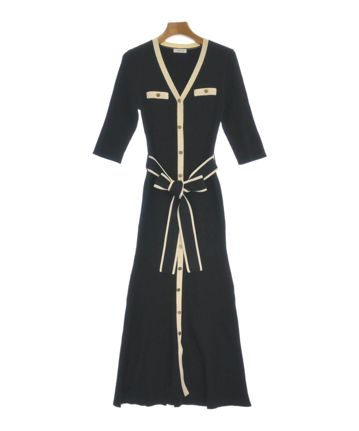 【新品】Frey フレイ ALL IN ONEPIECE【BLACK Mサイズ】 オフショルカットソーコンビチュールワンピース(マキシ・ロング