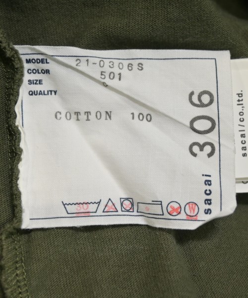 sacai（サカイ）Tシャツ・カットソー カーキ サイズ:0(XS位) レディース/2200642006035