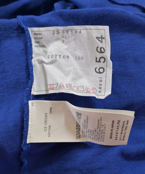 sacai（サカイ）Tシャツ・カットソー 青 サイズ:2(M位) レディース/2200642443076
