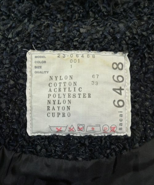 sacai（サカイ）ノーカラージャケット 黒 サイズ:1(S位) レディース/2200642459015