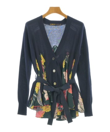 sacai サカイ レースドッキングカーディガン バイカラー 紺 黄 uu6 sacai（サカイ）カーディガン 紺 サイズ:1(S位) レディース