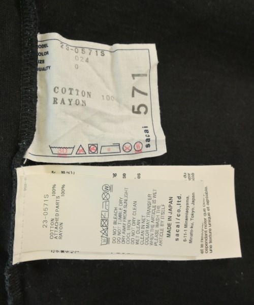 sacai（サカイ）Tシャツ・カットソー 黒 サイズ:0(XS位) レディース/2200698091023