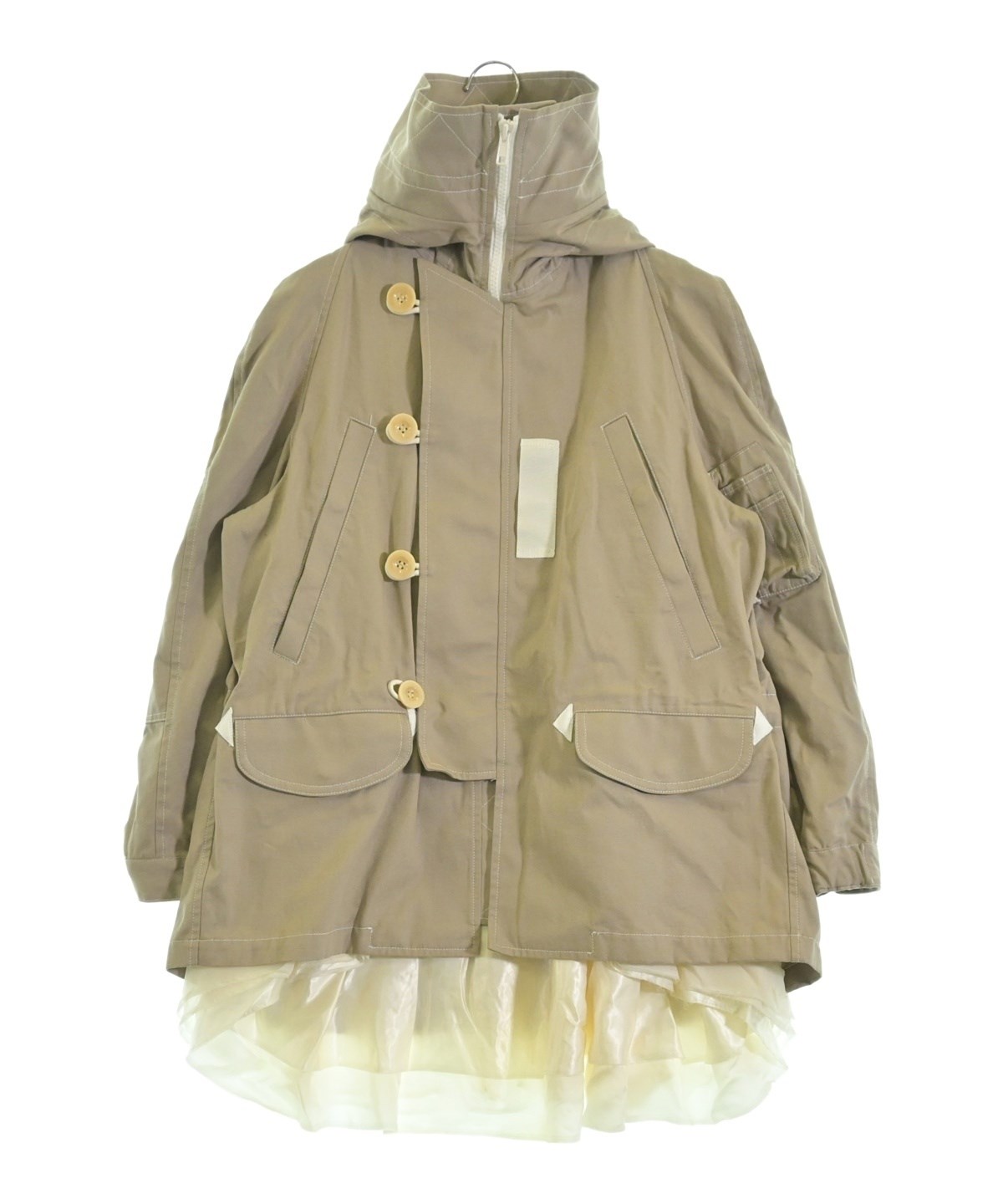 か*ゃ様 sacai ポリエステル×シルク　ハイネックフーデッドコート　サイズ2 Sacai フーデッド パデッドコート | グリーン | FARFETCH JP