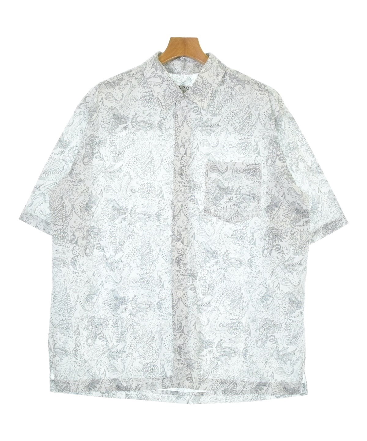 【極美品】A.P.C. アーペーセー 総柄シャツ L 白×緑 ボタニカル柄 A.P.C.（アーペーセー）カジュアルシャツ 白 サイズ:M メンズ