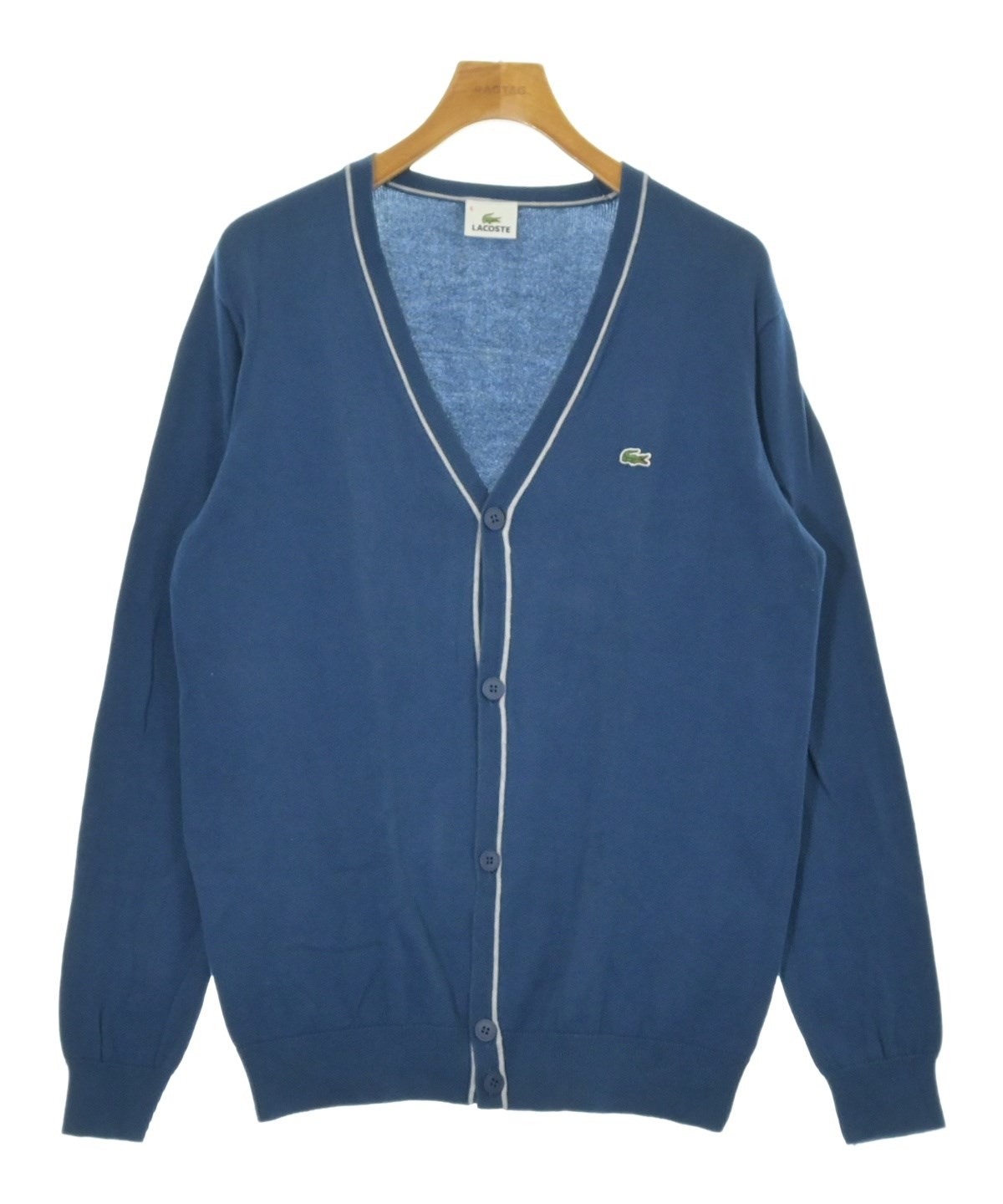 極美品 2回着用 LACOSTE ラコステ カーディガン 紺 4 綿100 LACOSTE（ラコステ）カーディガン 青 サイズ:5(XL位) メンズ