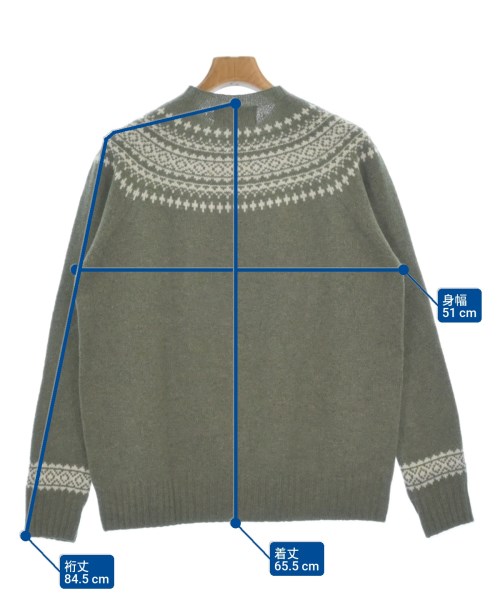 Harley OF SCOTLAND（ハーレーオブスコットランド）ニット・セーター カーキ サイズ:44(S位) メンズ/2200612585072