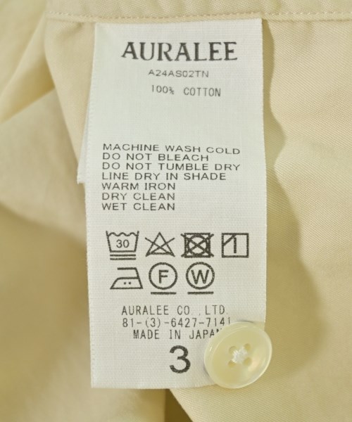 AURALEE（オーラリー）カジュアルシャツ 黄 サイズ:3(S位) メンズ/2200709648048