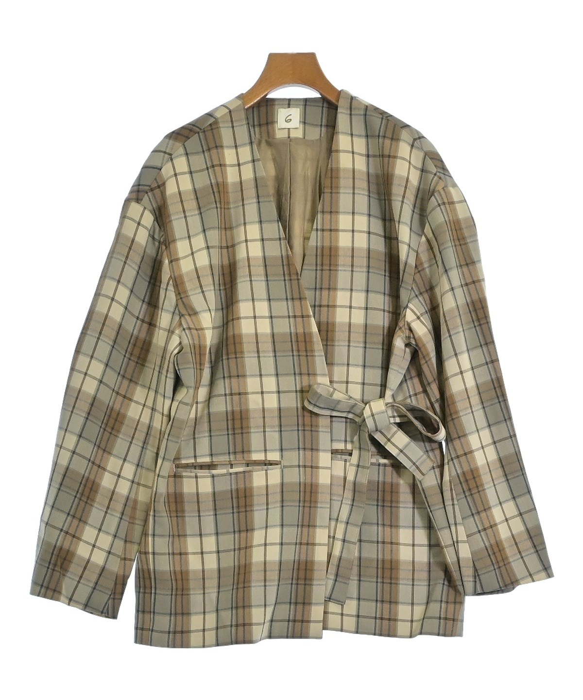 6(ROKU)（ロク）ノーカラージャケット ベージュ サイズ:36(S位