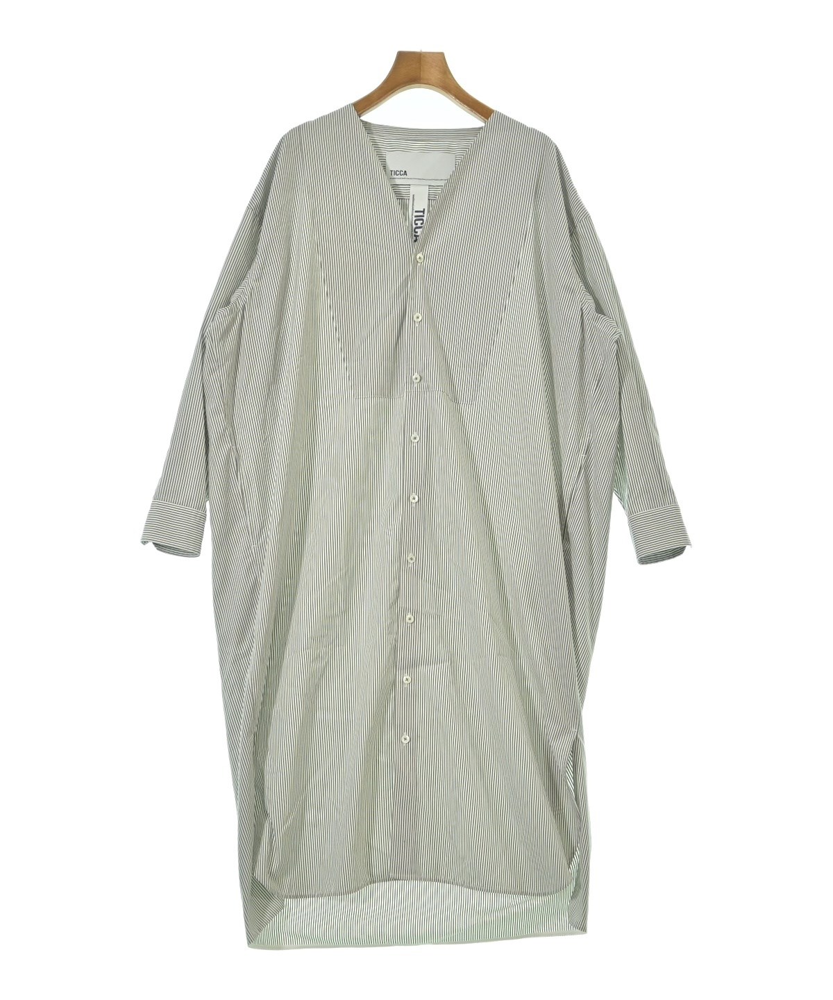 美品▲TICCA ティッカ//ウールロングシャツ 長袖　グレージュ　ゆったり 美品△TICCA ティッカ//ウールロングシャツ 長袖 グレージュ ゆったり