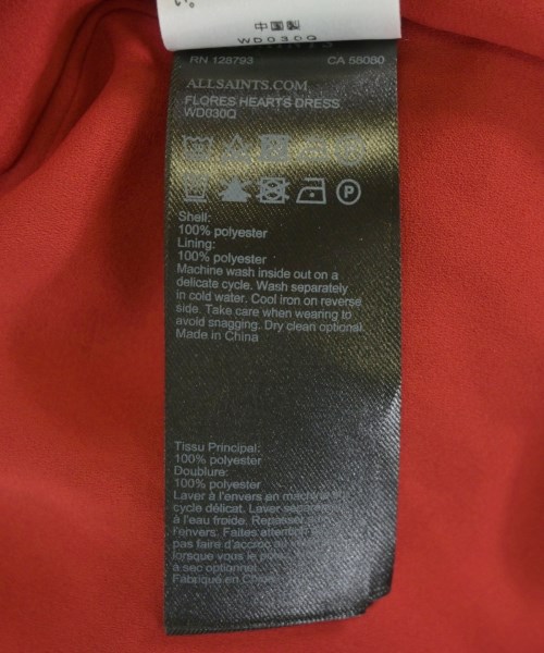 ALLSAINTS（オールセインツ）ワンピース 赤 サイズ:XS レディース/2200718699031