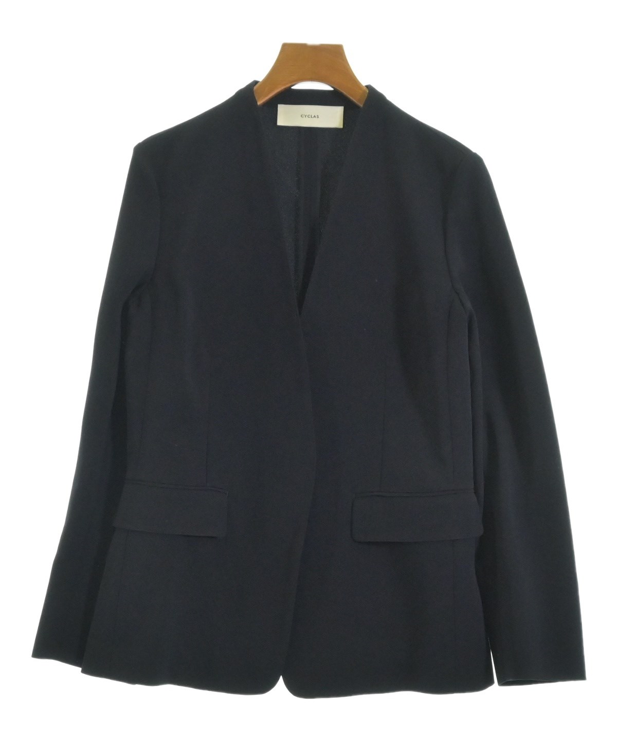 CYCLAS シクラス カシミヤノーカラージャケット CYCLAS（シクラス）ノーカラージャケット 紺 サイズ:34(XS位