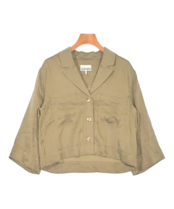 GANNI ベージュ レザーシャツジャケット GANNI ベージュ レザーシャツジャケット