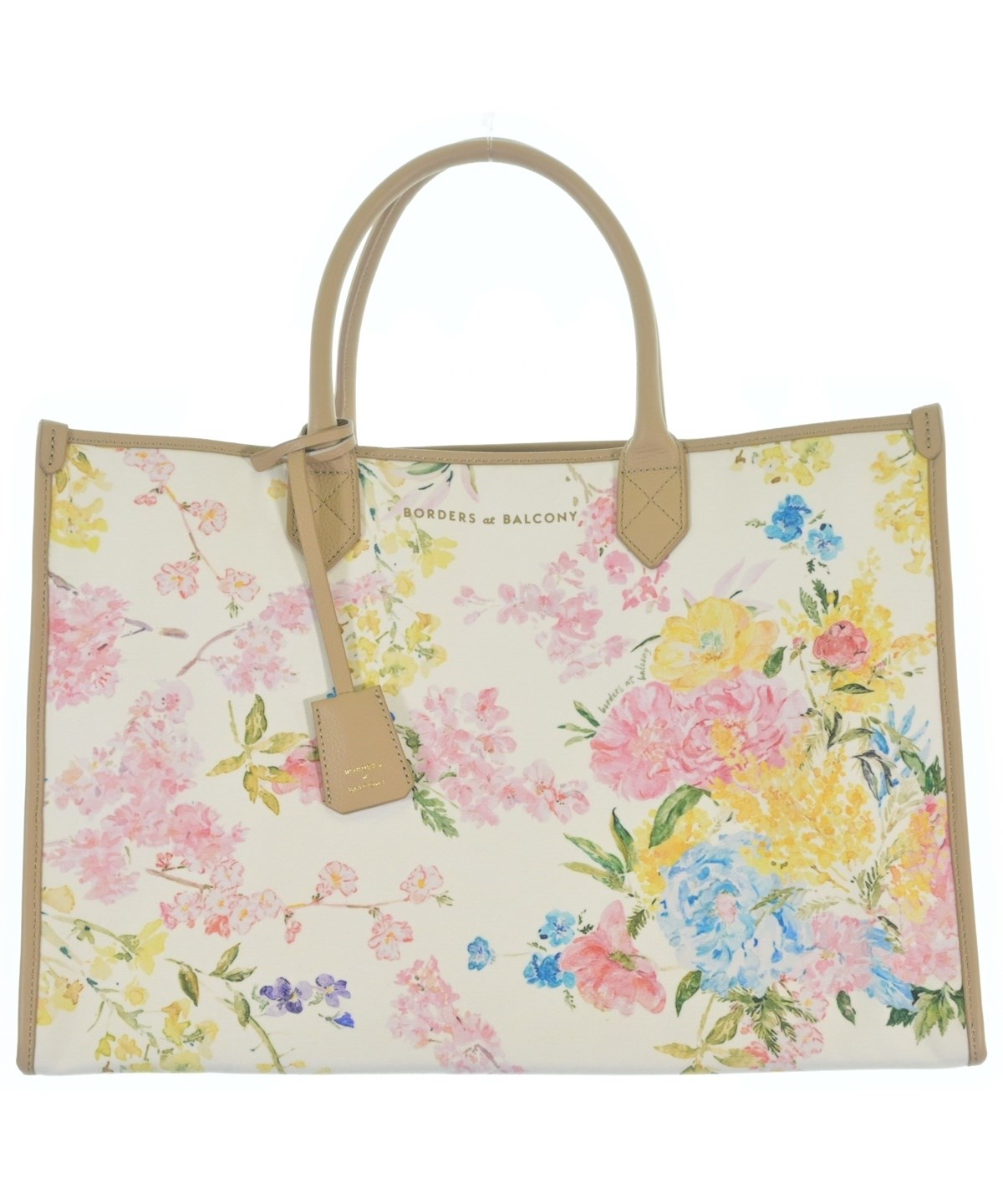 【新品】borders at balcony　花柄　レザー切り替えトートーバッグ BORDERS at BALCONY（ボーダーズ アット バルコニー）トートバッグ 白